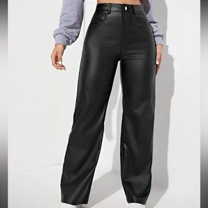 NWOT Straight Leg Leather Look Jeans